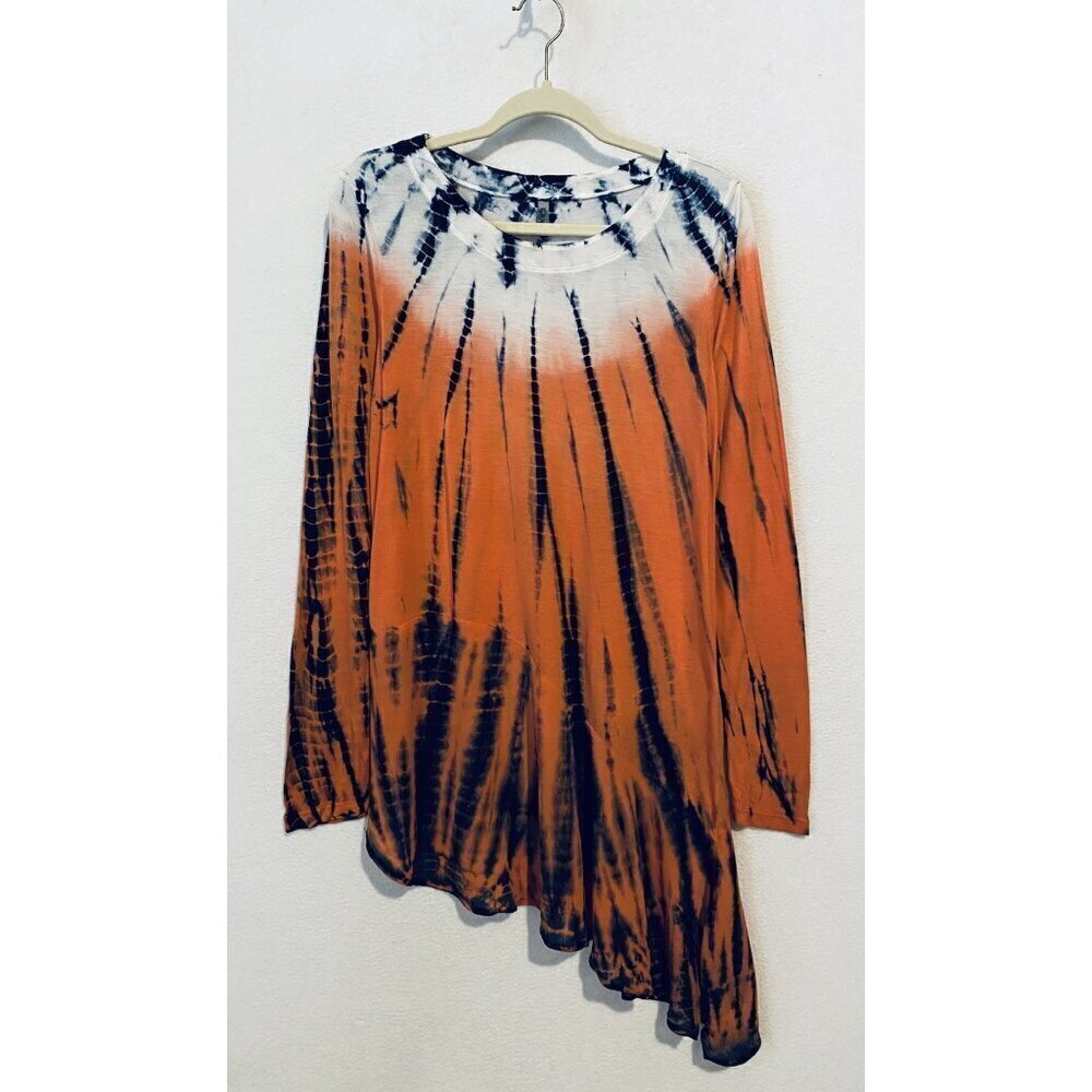 XCVI Top Womens Medium BrightTie Dye Asymmetric Chiffon Hem Tunic Boho Beachy